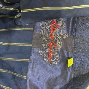 Robert Graham Navy Shirt with Yellow Stripes